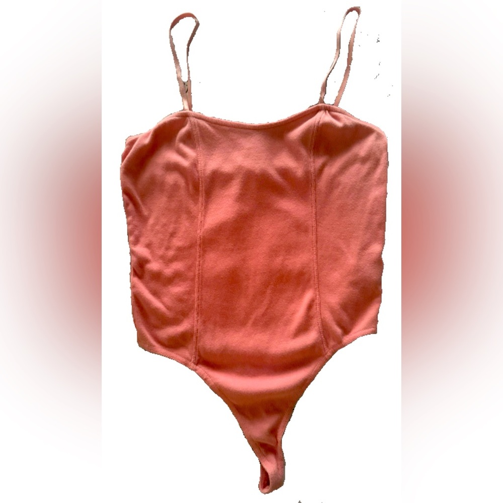 Open Edit Ribbed Camisole Bodysuit in Pink Peony. Size M